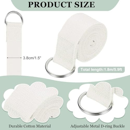 Yoga Strap for Stretching, Athletic Stretch Band with Adjustable Metal D Ring Buckle Yoga Bands - color: White, size: 5.9ft
