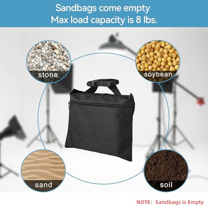 Sandbags 4 Packs with 4 PE Bags, Heavy Duty Sand Bags, Sand Bags for Weight with Zipper and Buckle Straps for Support Light Stand, More 2/4/6/8/10/12 Packs Sand Bag to Choose. - size: 4 PCS