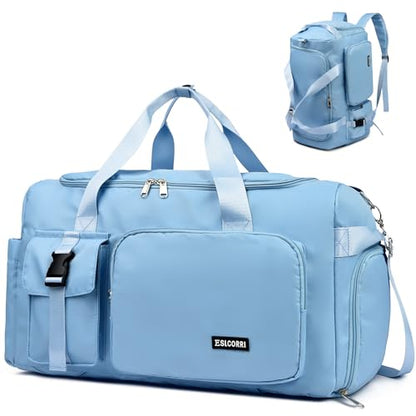 Eslcorri Gym & Travel Duffel Bag Backpack with Shoe & Wet Pocket, LightBlue - color: 42L-Light Blue