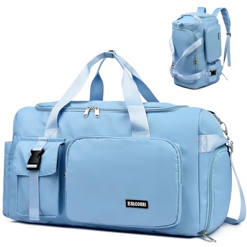 Eslcorri Gym & Travel Duffel Bag Backpack with Shoe & Wet Pocket, LightBlue - color: 42L-Light Blue