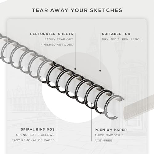 Beechmore Books 9x12 Top Spiral Sketchbook 140 GSM 100 Perforated Pages | Acid-Free White Paper, Artist Sketch Pad & Drawing Notebook, Art Supplies for Adults, Artists, Students & Teens - size: A4 (9" x 12")