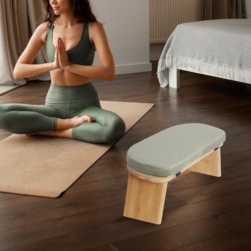 Meditation Bench, Folding Yoga Kneeling Stool, Portable Bamboo Prayer Cushion, Japanese Floor Chair (Green) - color: Green