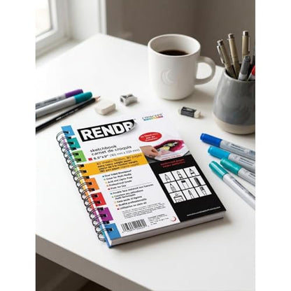 RENDR Wirebound Drawing Sketchbook 6.5x9, No Bleed-Through Paper for Alcohol Markers, Ink and Mixed Media | 180 GSM, Acid-Free, 40 Perforated Sheets