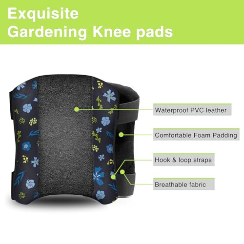 Garden Knee Pads for Women, Lightweight Waterproof KneePads for Gardening, Anti Slip Leather Foam Padding Kneeling Pads for Flooring and Carpet Cleaning, House work, Gardening Maintain, Knee Protector, Blue Flower - color: Blue Flower, size: 1 Pair