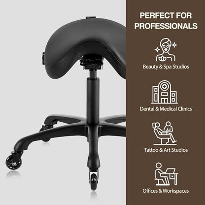 Ergonomic Saddle Chair, Adjustable Rolling Stool with Forward Tilt - color: Black
