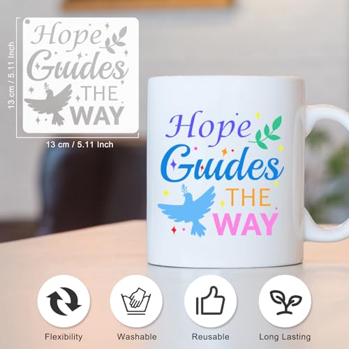 JSRQT 16Pcs Christian Inspirational Stencils, Bible Verse Motivational Quotes Word Stencils Set, Plastic Reusable Template for Painting DIY Wood Wall Canvas Sign for Home Decor Card Making, 13×13 CM - size: 13*13CM
