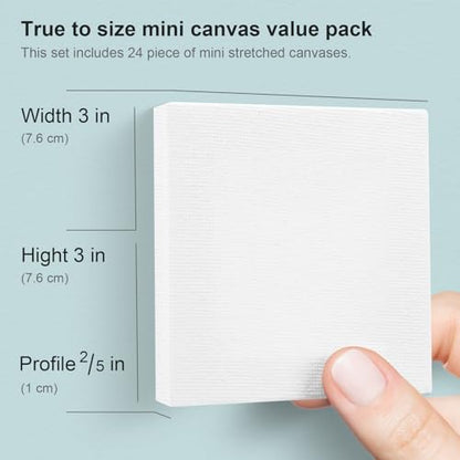 AUREUO Mini Stretched Canvas - 3x3 Inch/24 Pack - 2/5 Inch Profile Tiny Square Canvas Boards for Painting - Art Gift Set Bulk Pack Canvases for Acrylic Halloween Painting & Craft - size: 3"x3"