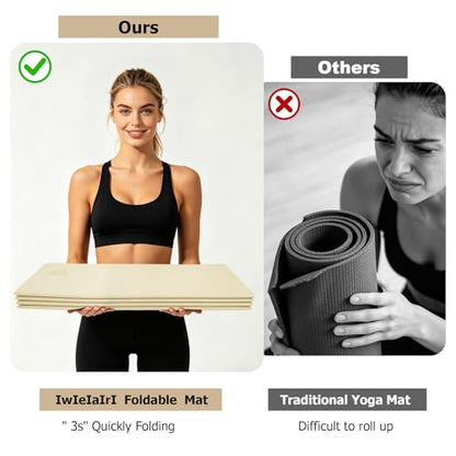 IwIeIaIrI Foldable POE Non Slip Yoga Pilates Mat– 1/4" (6mm) Thick | Foldable Lightweight with Carry Strap, Portable for Home Workout, Pilates, Travel & Gym Mat - color: Beige