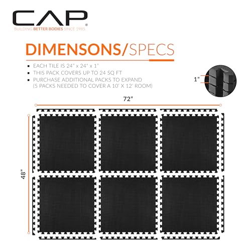 CAP 24-Inch EVA Interlocking Puzzle Mat, 1-Inch, Black T Pattern, 1-Pack