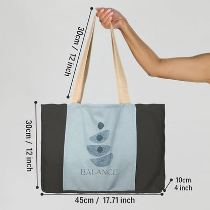 Large Canvas Yoga Tote Bag with Yoga Mats Bags Carrier Dark Gray Eco Friendly Cotton Shoulder Bag for Pilates, Gym, Beach, Groceries & Travel YG08