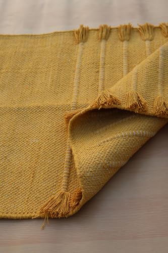 Jaipur Art & Rugs Cotton Yoga Rug - Eco-Friendly Hand-Woven Thick Mat (24”x72”x5mm) for Everyday Fitness at Home - Comfortable & Extra-Long - color: Mustard