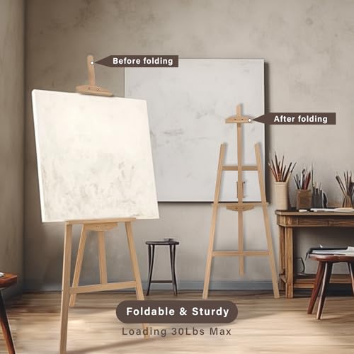 Adjustable Pine Wooden Painting Easel, Art Easel for Display | A-Frame Nature Easel Hold up to 43'' Painting Canvas for Wedding Sign and Poster, Drawing for Adults, Begginners and Students - color: Nature