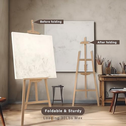 Adjustable Pine Wooden Painting Easel, Art Easel for Display | A-Frame Nature Easel Hold up to 43'' Painting Canvas for Wedding Sign and Poster, Drawing for Adults, Begginners and Students - color: Nature