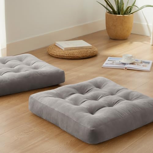 Meditation Floor Pillow Set of 2, Square Large Pillows Seating for Adults, Meditation Cushion Pillow,Tufted Corduroy Cushion for Tatami Living Room or Yoga, Light Gray, 22x22 Inch - color: Light Gray