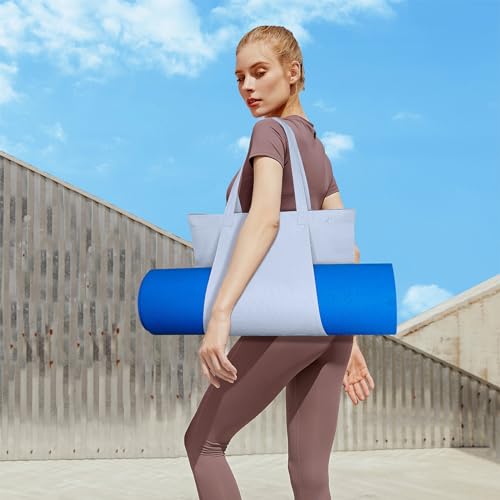 Yoga Mat Bag for Women, Pure Cotton Canvas Yoga Tote with Wet/Dry Pocket, Bottle Holder & Inner Zipper Pocket, Yoga Mat Carrier Bag for Pilates, Gym, Travel, Beach - color: Light blue