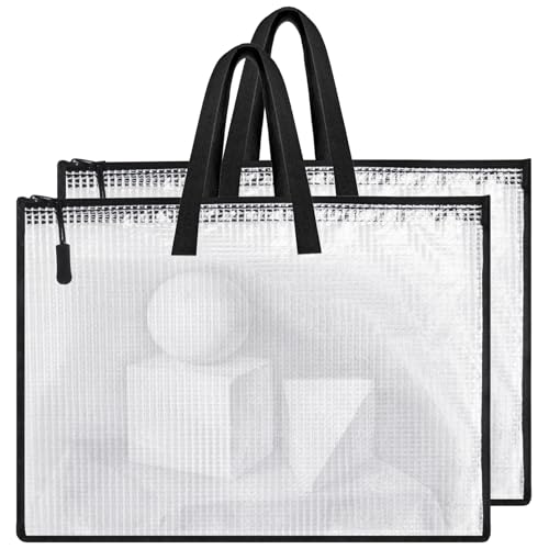 Klmnop 2 Pcs Large Clear Art Portfolio Bags, 22 x 35 Inch WaterproofArt Portfolio Case with Handle and Zipper, Portfolio Folder for Artwork(White)