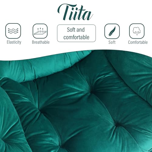 Tiita Lazy Chair with Ottoman, Comfy Reading Accent Chair, Velvet Green | Foldable Footrest, Padded Seat and Backrest, Side Pocket for Lounging in Living Rooms, Bedrooms, Dorms and Small Spaces - color: Green