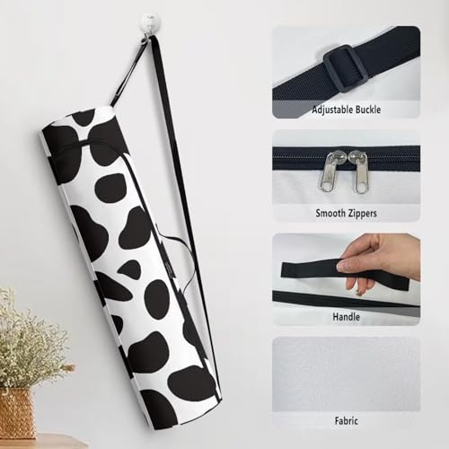 Yoga Mat Bag for Women & Men Full-Zip Yoga Mat Carrier Bag for Class Workout Park with Adjustable Strap - color: Cow Print