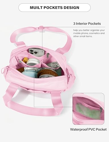 Uselike Small Gym Bag for Women, 7L Mini Duffle Bag for Travel, Lightweight Quilted Puffer Bag for Daily, Cute Shoulder Bag for Dance with Wet Pocket (Pink) - color: Pink