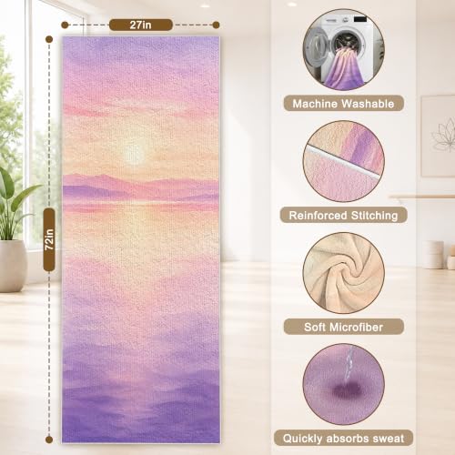 Yoga Mat Towel, Hot Yoga Towel High-Definition Pattern, Machine Washable with Ultra-Absorbent Yoga Towels for Hot Yoga Non Slip for Fitness, Exercise, Pilates, 72 x 27 in, Purple Sunset - color: Purple Sunset