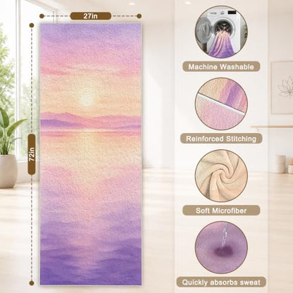 Yoga Mat Towel, Hot Yoga Towel High-Definition Pattern, Machine Washable with Ultra-Absorbent Yoga Towels for Hot Yoga Non Slip for Fitness, Exercise, Pilates, 72 x 27 in, Purple Sunset - color: Purple Sunset