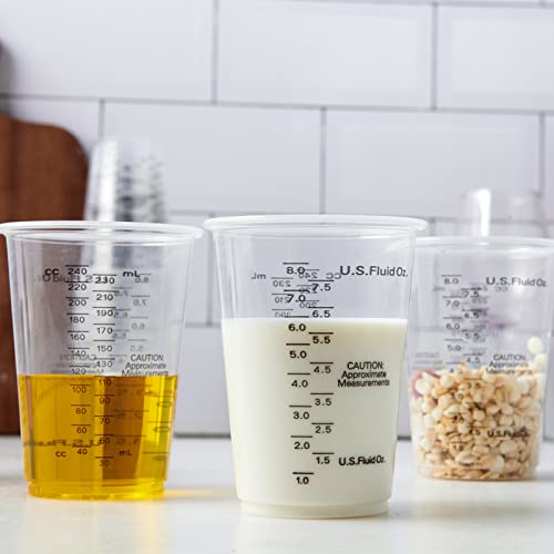 100 PACK 10 oz Plastic Measuring Cups, with 100 Wooden Mixing Sticks | disposable mixing cups versatile for epoxy resin, liquid measuring, DIY crafts, paint, experiment, cooking & baking