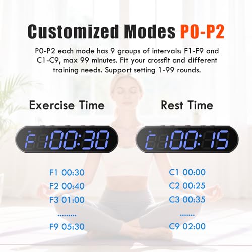 Gym Timer Clock for Home Gym - Portable Workout Timer with 7 Ready-to-Use Modes, 50-Hour Long Battery, Strong Magnetic Base & Clear Display - Ideal for HIIT, Boxing, Outdoor Training