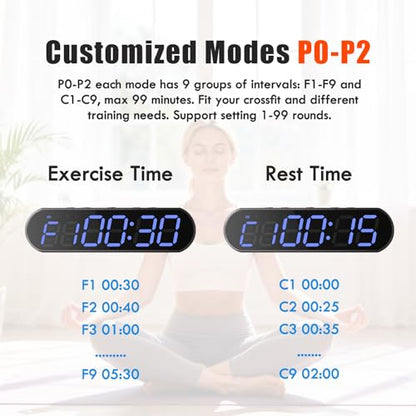 Gym Timer Clock for Home Gym - Portable Workout Timer with 7 Ready-to-Use Modes, 50-Hour Long Battery, Strong Magnetic Base & Clear Display - Ideal for HIIT, Boxing, Outdoor Training