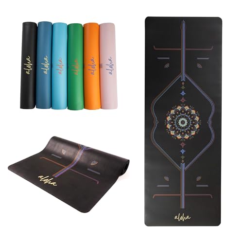 Aloha Bliss 요가 매트 - 182.9 x 68.6cm(72 x 27인치) - 미끄럼 방지 천연 고무 - 친환경 및 땀 방지 - 두꺼운 - 요가, 필라테스, 핫 요가 및 피트니스에 적합 - color: 블랙.