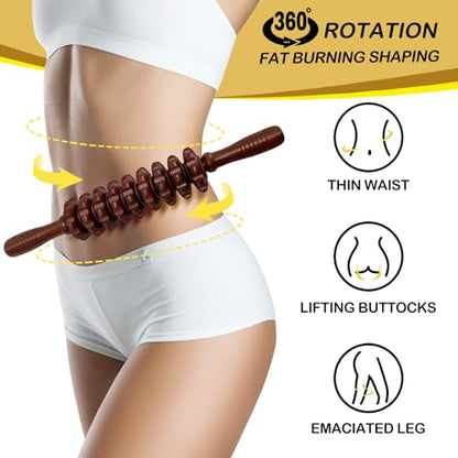 Wood Therapy Massage Roller Stick for Muscle Relief & Cellulite Reduction - color: Coffee