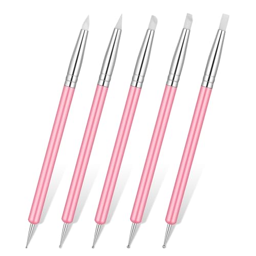 5 PCS Nail Art Sculpture Pen Dual-Ended Nail-Art Sculpture Pen Dotting Tools Nail Art Dotting Tools Pink Dual-Head Resin Nails-Art-Tools Silicone Nails Polish Brushes Modeling Painting Tool DIY Arts - color: pink