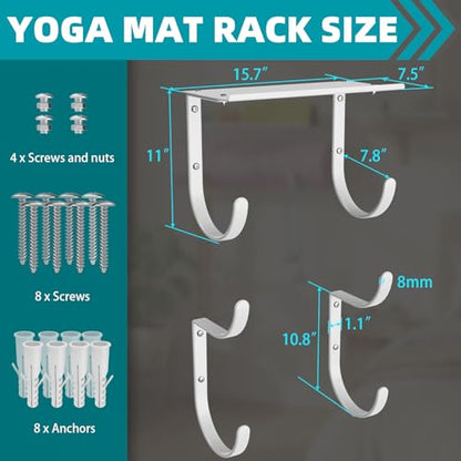 Yoga Mat Holder Wall Mount, No Tying, No Straps - color: 4-Tiers（with Floating Shelf）