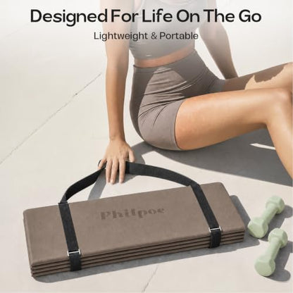 Foldable Yoga Mat, 70''x24''x0.24''(6mm）Non-slip POE Exercise Mat - color: Deep Coffee