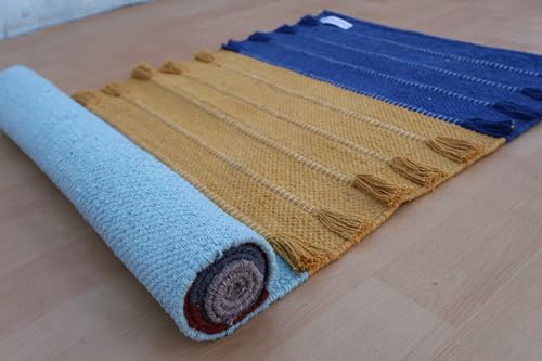 Jaipur Art & Rugs Cotton Yoga Rug - Eco-Friendly Hand-Woven Thick Mat (24”x72”x5mm) for Everyday Fitness at Home - Comfortable & Extra-Long - color: Multicolor 5