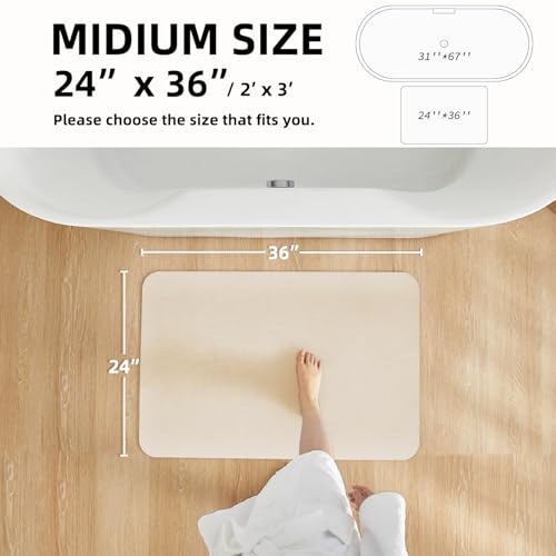 TYUU Thin Bath Mat, Large Bathroom Rugs Non Slip Washable, 36x48 Beige | Quick Dry Bath Rug Fits Under Door. Non-Slip Rubber Backing. Absorbent Faux Suede Bathroom Floor Mats. Bath, Shower & Sink. - color: Beige, size: 3' X 4' (Rectangular)