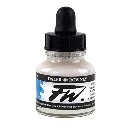 Daler-Rowney FW Acrylic Ink Bottle Shimmering Blue - Versatile Acrylic Drawing Ink for Artists and Students - Permanent Calligraphy Ink - Archival Ink for Illustrating and More - color: Blue