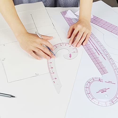 Imperial Sewing Ruler & French Curves for Pattern Making Drafting, Clear Plastic Fashion Designer Ruler Kit in Inches (6-Piece Set) - color: B-6-piece Set