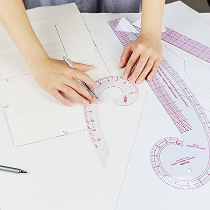 Imperial Sewing Ruler & French Curves for Pattern Making Drafting, Clear Plastic Fashion Designer Ruler Kit in Inches (6-Piece Set) - color: B-6-piece Set