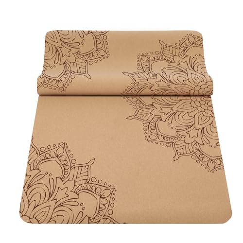 Premium Cork Yoga Mat Non Slip Thick Cork Exercise & Fitness Mat for Yoga, Pilates, & Home Workouts(72" x 24" x 5mm Thick) - color: Cork Mat FlowerB