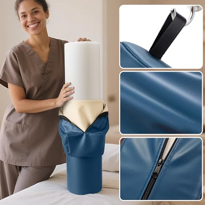 3/4 Round Massage Bolster, PU Leather Bolster Pillow for Legs, Blue | 26x6x6 inch Leg Bolster for Massage Table with Strap Handle, Physical Therapy Bolsters Under Back Knee Ankles Pain Relief - color: 3/4 Round - Blue