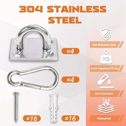 4Pcs M6 304 Stainless Steel Heavy Duty Pad Eye Plates w/Snap Hooks | Rustproof 304 SS Pad Eye Plates w/ Hooks, Heavy Duty for Indoor Outdoor Use, Fits Hammock Swing Yoga Sling Ceiling Mount - size: 4pk M6