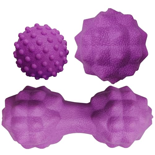 Massage Ball Set, Plantar Fasciitis Relief Foot Pain Therapy - Trigger Point, Heel Spur, Sore Muscle- Back, Arm, Neck, Shoulder, Leg Circulation Roller - color: 3 Purple Massage Set