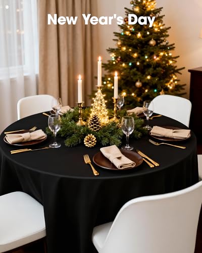 Pureegg Plastic Table Cloth Disposable 8 Pack, 84 Inch Round, Black | Graduation Party, Class of 2026, Leakproof & Sturdy, Black, Round Tablecloth, Table Cover - color: Black, size: 84" Round