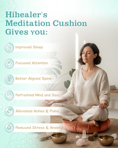Hihealer Premium Crescent Meditation Cushion, Buckwheat Yoga Bolster Pillow - color: Orange