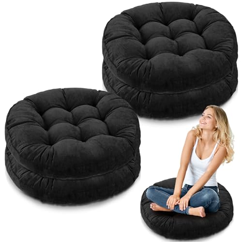 Jerify Black 4 Pcs Large Floor Pillow Cushion,Round 22 x 22 | Round Square Flexible Seating Floor Meditation Pillow for Classroom Adult Picnic Party Learning Daycare School Reading Corner - color: Black, size: Round 22 x 22