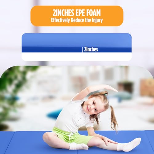 Gymnastics Mats Foldable Tumbling Mats Portable Gymnastics Exercise Mat Thick Gymnastics Tumbling Mats Pad Home Exercise Panel Mat With Carrying Handles - color: Blue, size: 4 ft W x 10 ft L