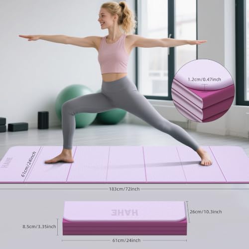 HAHE 7-Fold Design Extra Thick Yoga Mat 72"L x 24"W x 0.47", TPE - color: Deep Pink & Light Pink
