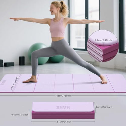 HAHE 7-Fold Design Extra Thick Yoga Mat 72"L x 24"W x 0.47", TPE - color: Deep Pink & Light Pink