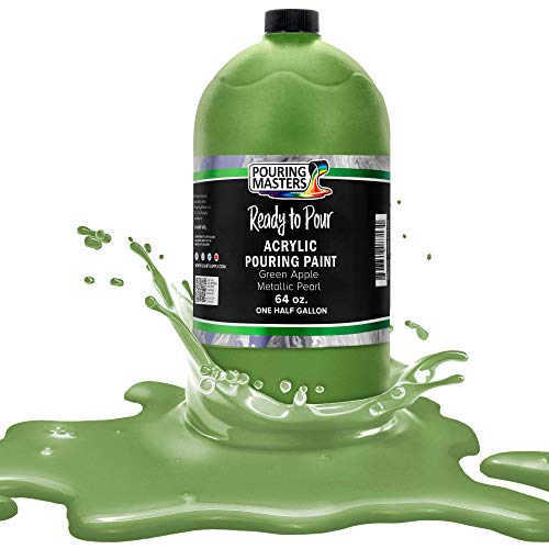 Pouring Masters Green Apple Metallic Pearl Ready to Pour Acrylic Pouring Paint - Premium 64-Ounce Pre-Mixed Fluid Acrylic Paint - Fluid Art Supplies for Canvas, Wood, Paper, Tile & Rocks - color: Green Apple Metallic Pearl, size: 64 Fl Oz (Pack of 1)