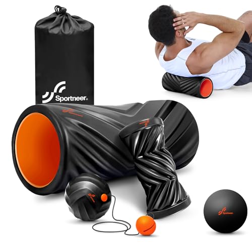 Sportneer 4 in 1 Pilates Foam Roller Muscle Relax Kit - color: Black